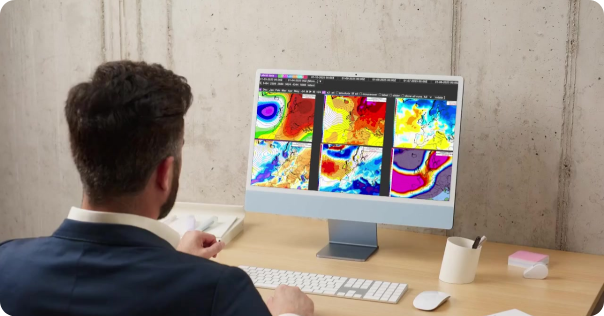 An energy trader sat at a desk looking at Trading Weather on the computer